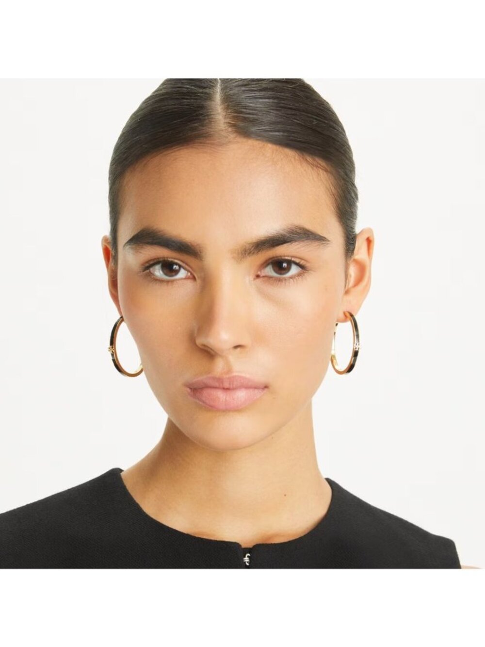 TORY BURCH WHITE AND GOLD KIRA ENAMEL HOOP EARRINGS - Picture 3 of 7
